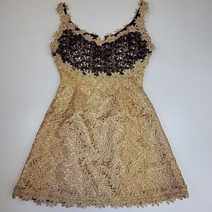 Baracci Gold Lace Cocktail Dress Black Bustier Sleeveless Party Formal